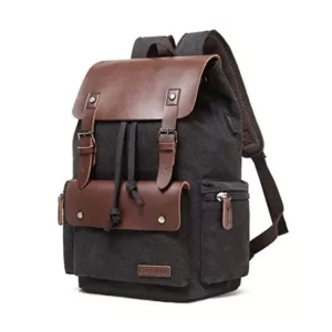 Unisex Vintage Leather Backpack & Denim Canvas Laptop Rucksack