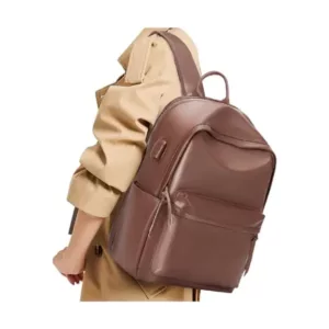 Lightweight Travel Backpack for Women and Men, Waterproof College Bookbag in PU Leather