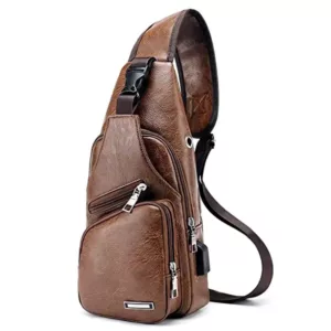 Men's Sling Bag Small Chest Crossbody Bag with USB Charging Port