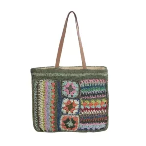 Wholesale Women's Stylish Straw-Woven and Crocheted Contrast-Color Woven Shoulder Bag