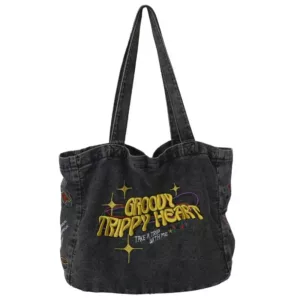 Wholesale Denim Smoky Gray Large-Capacity Embroidered Shoulder Bag