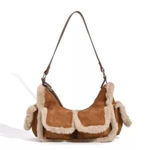 Wholesale Cute Retro And Fashionable Spliced Plush Shoulder Bag, Meilade Multi-Pocket Underarm Bag
