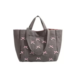 Wholesale Universal Niche And Fashionable Gray Tote Bag With Pink Bow | Bag Series Supplier