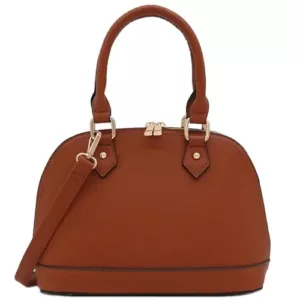 Zip-Around Saffiano Classic Dome Satchel-Brown