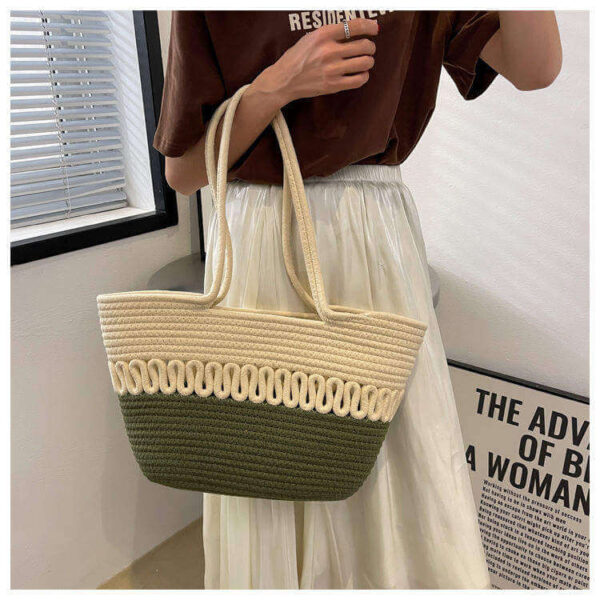 Summer Fashion Hand-Woven Cotton Rope Tote Bag-Green