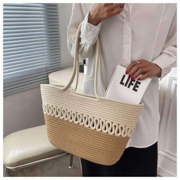 Summer Fashion Hand-Woven Cotton Rope Tote Bag-Brown