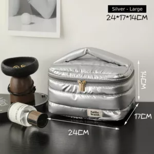 Silver Quilt Travel Makeup Bag