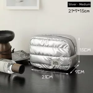 Silver Quilt Travel Makeup Bag