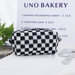 Soft Woven Checkered Toiletry Bag
