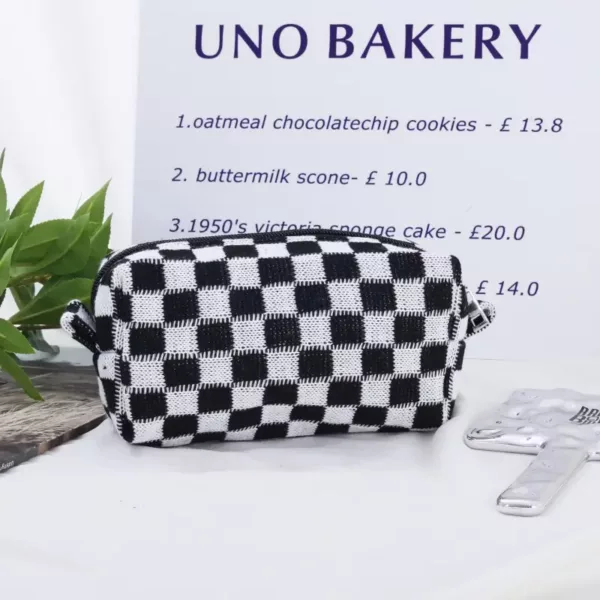 Soft Woven Checkered Toiletry Bag