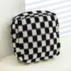 Square-Shaped Soft Woven Checkered Cosmetic Bag