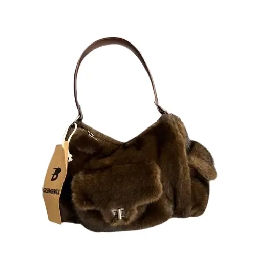 Fur Underarm Shoulder Crossbody Niche Bag coffee