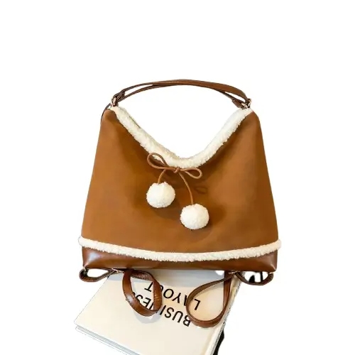 New Autumn-Winter Suede Blend Synthetic Wool Trim Women’s Crossbody Bag Backpack