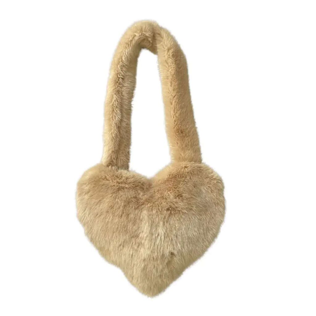 Wholesale Sweet And Cool Fairy Pink Heart-Shaped Handheld Crossbody Babe Imitation Fox Fur Bag brown