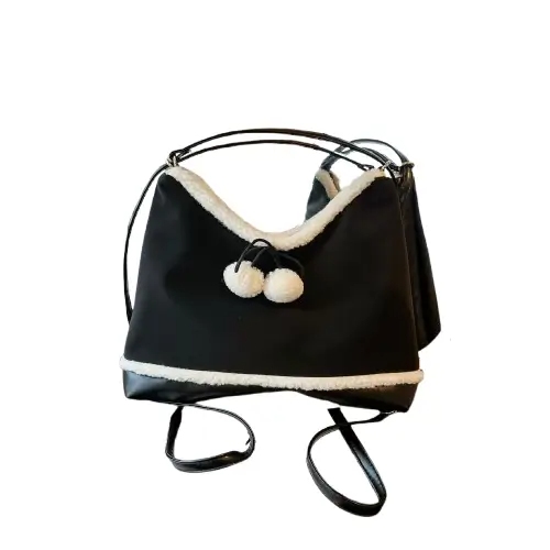 New Autumn-Winter Suede Blend Synthetic Wool Trim Women’s Crossbody Bag Backpack black