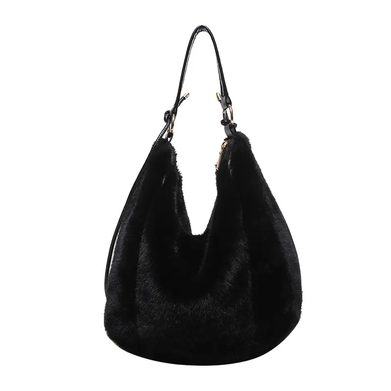Ultra Soft Fur Ladies Shoulder Messenger Bag black