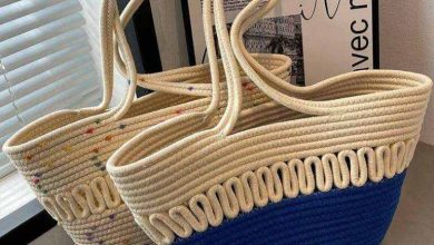 Summer Fashion Hand-Woven Cotton Rope Tote Bag blue